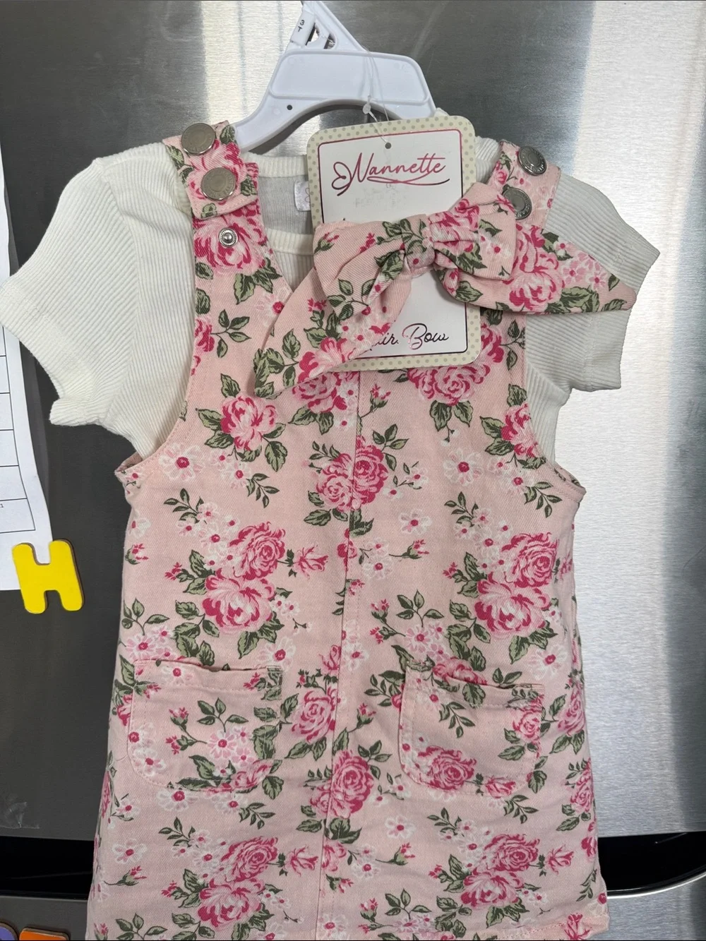 Nannette Pink Floral Dress with Matching Bow